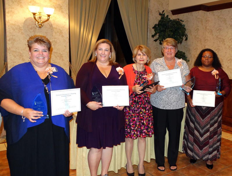 Beebe congratulates all the nominees and winners of the Delaware Excellence in Nursing Practice awards. Beebe’s statewide winners (l-r) are Jennifer Hargreaves, BS, RN; Theresa Houston, RN, MSN, CCRN; Lynn Toth, RN, MSN, NP-C; Joyce Stambaugh, BSN, RN, CCRN, RCIS; and DeVona Fields, MSN, RN. SOURCE SUBMITTED